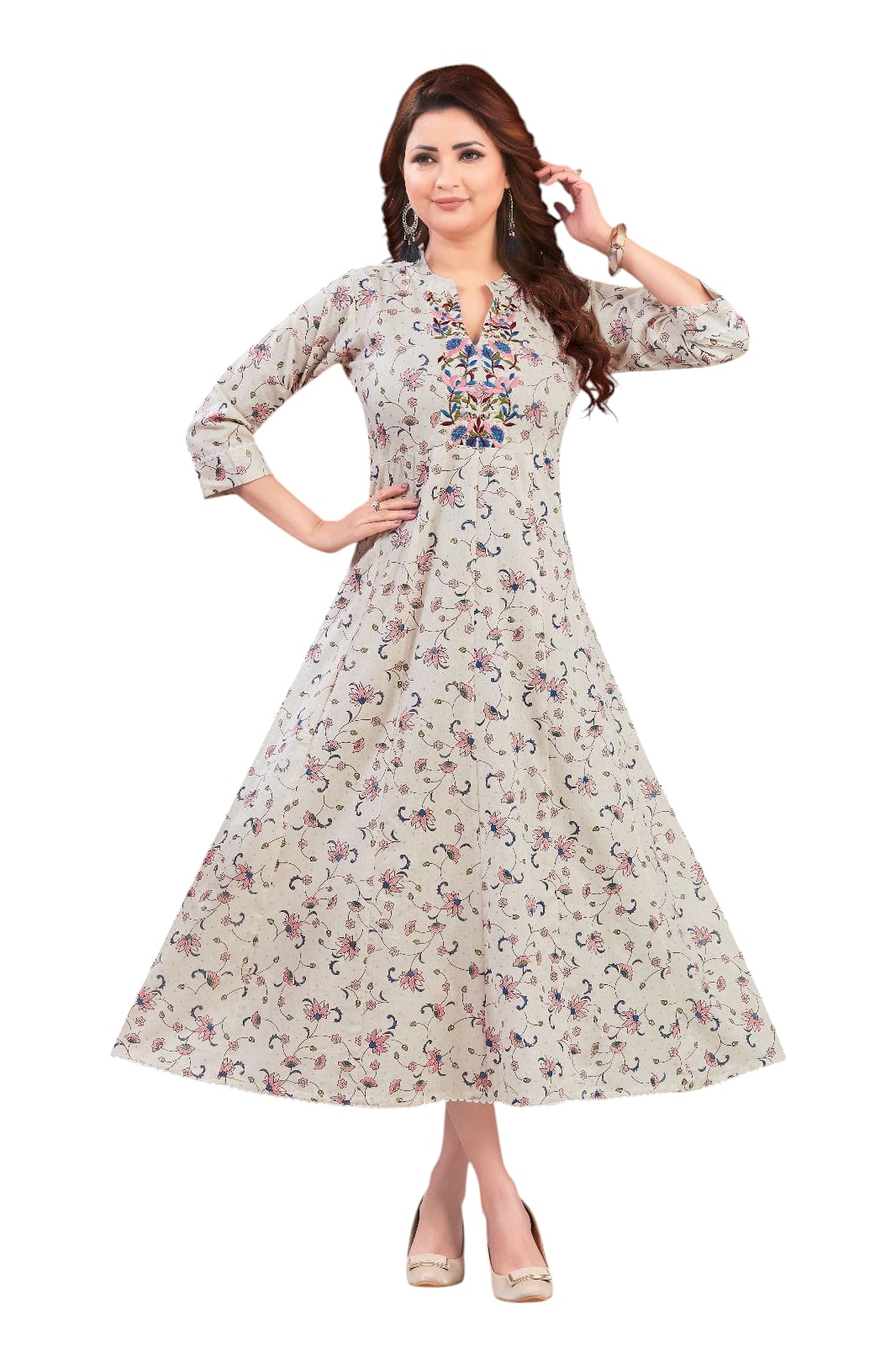 ๐ธ Floral Elegance โ Beige Printed gown๐ธ