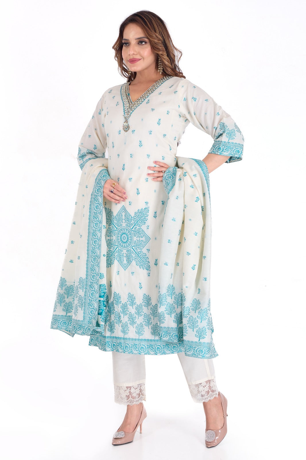 π Timeless Tranquility β Ivory & Aqua Blue Cotton Jaykat Suit Set π
