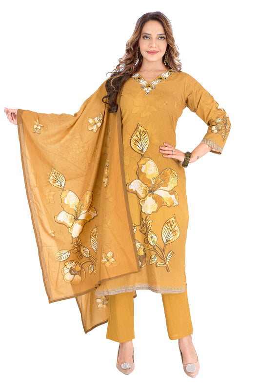 💛 Bloom with Grace – Mustard Yellow Floral Cotton Suit Set 💛