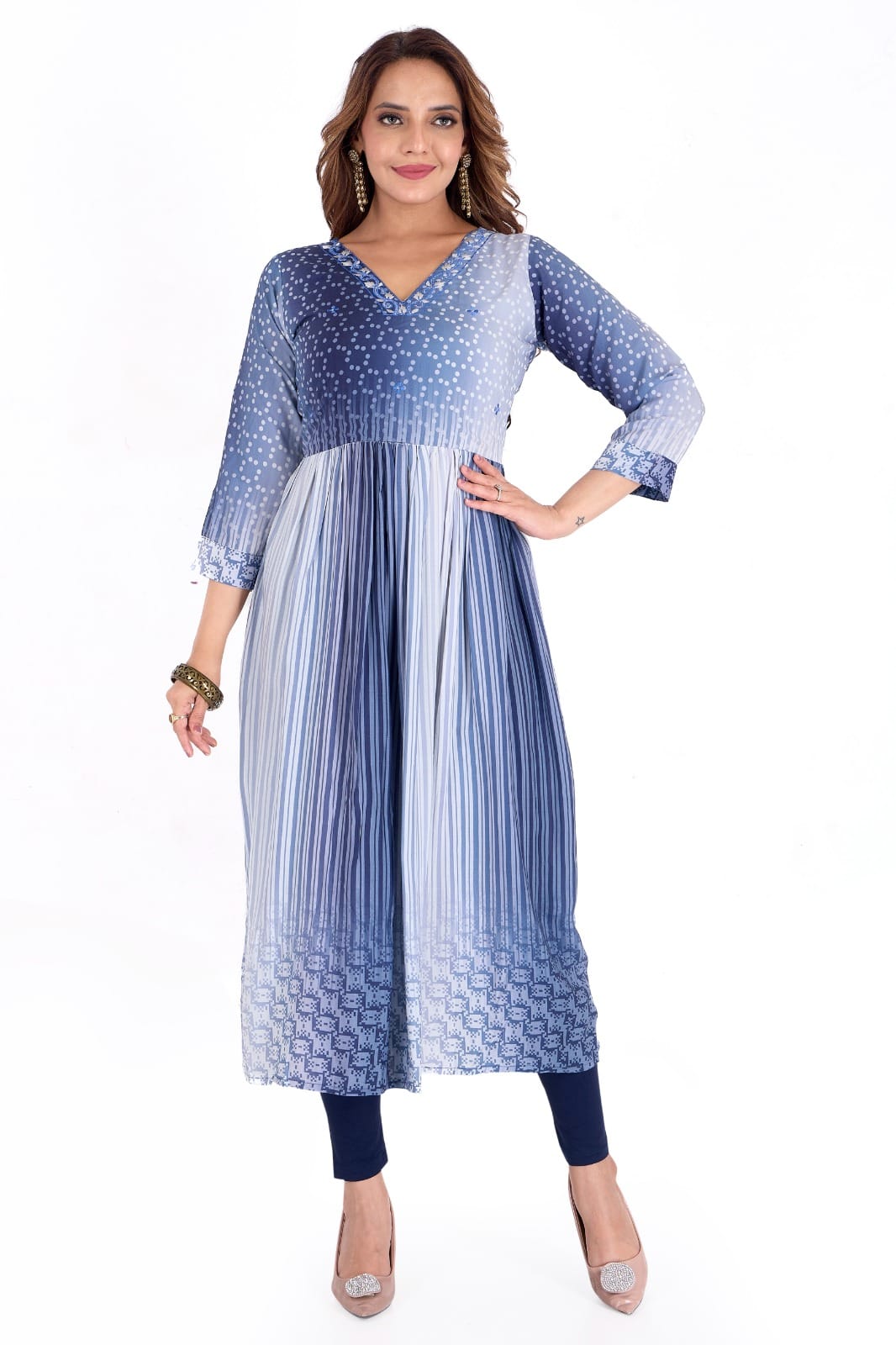 Blue Anarkali-style kurti