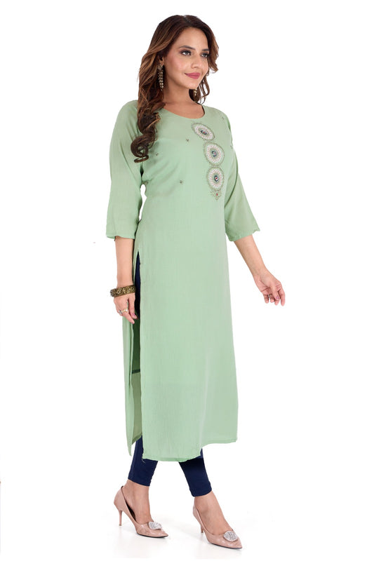 🌿 Grace in Every Stitch – Elegant Pastel Green Kurti 🌿