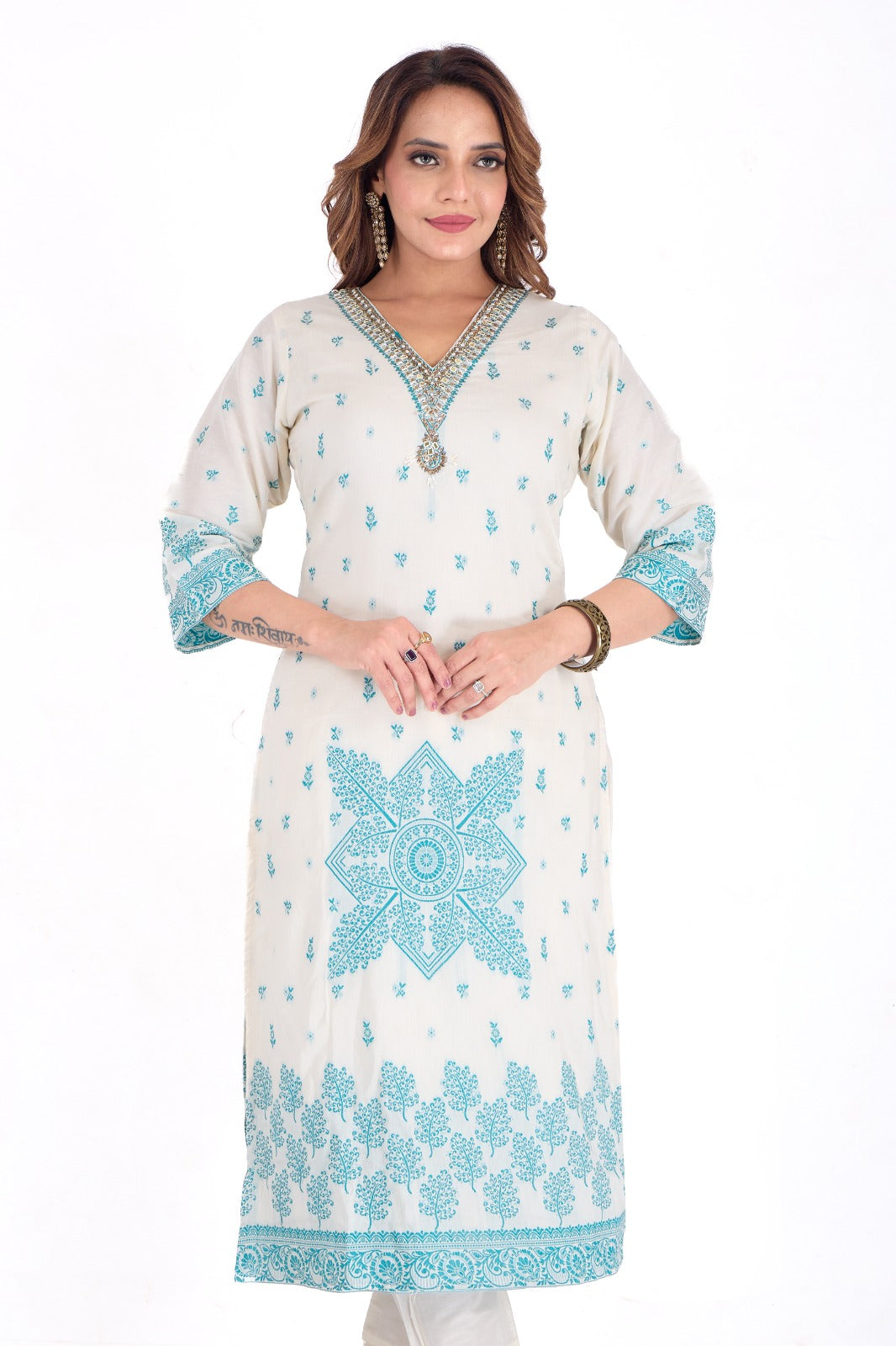 💠 Timeless Tranquility – Ivory & Aqua Blue Cotton Jaykat Suit Set 💠