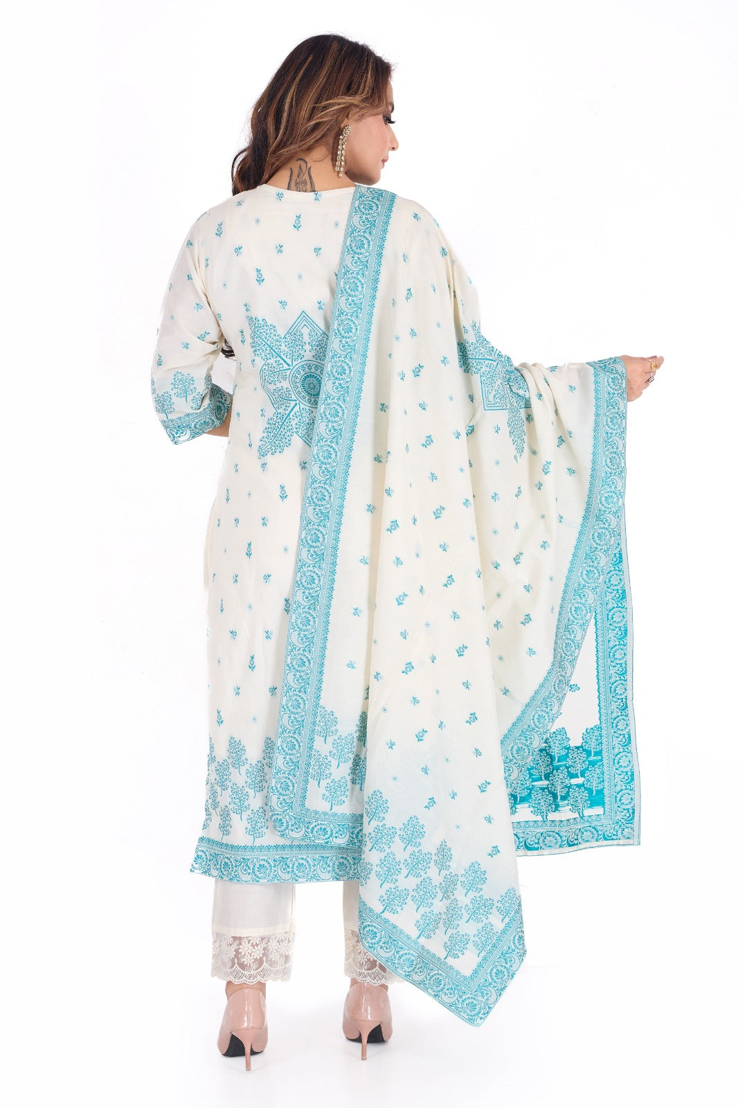 💠 Timeless Tranquility – Ivory & Aqua Blue Cotton Jaykat Suit Set 💠