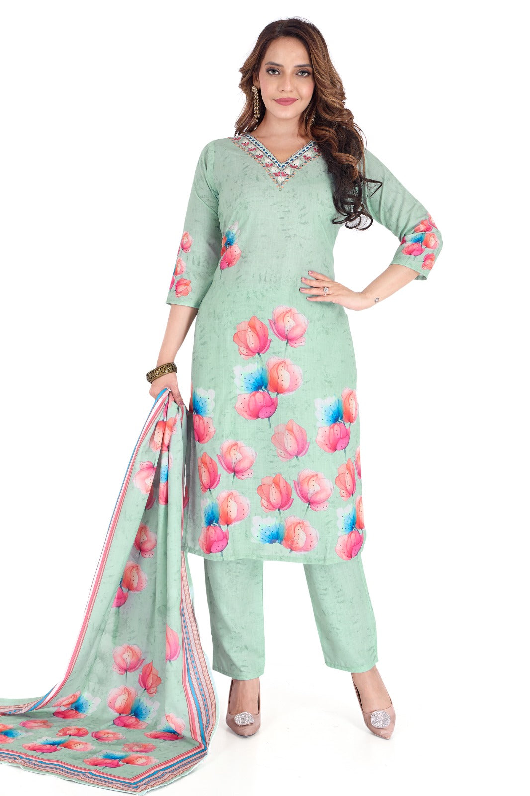 Green Flower Salwaar and Kameez