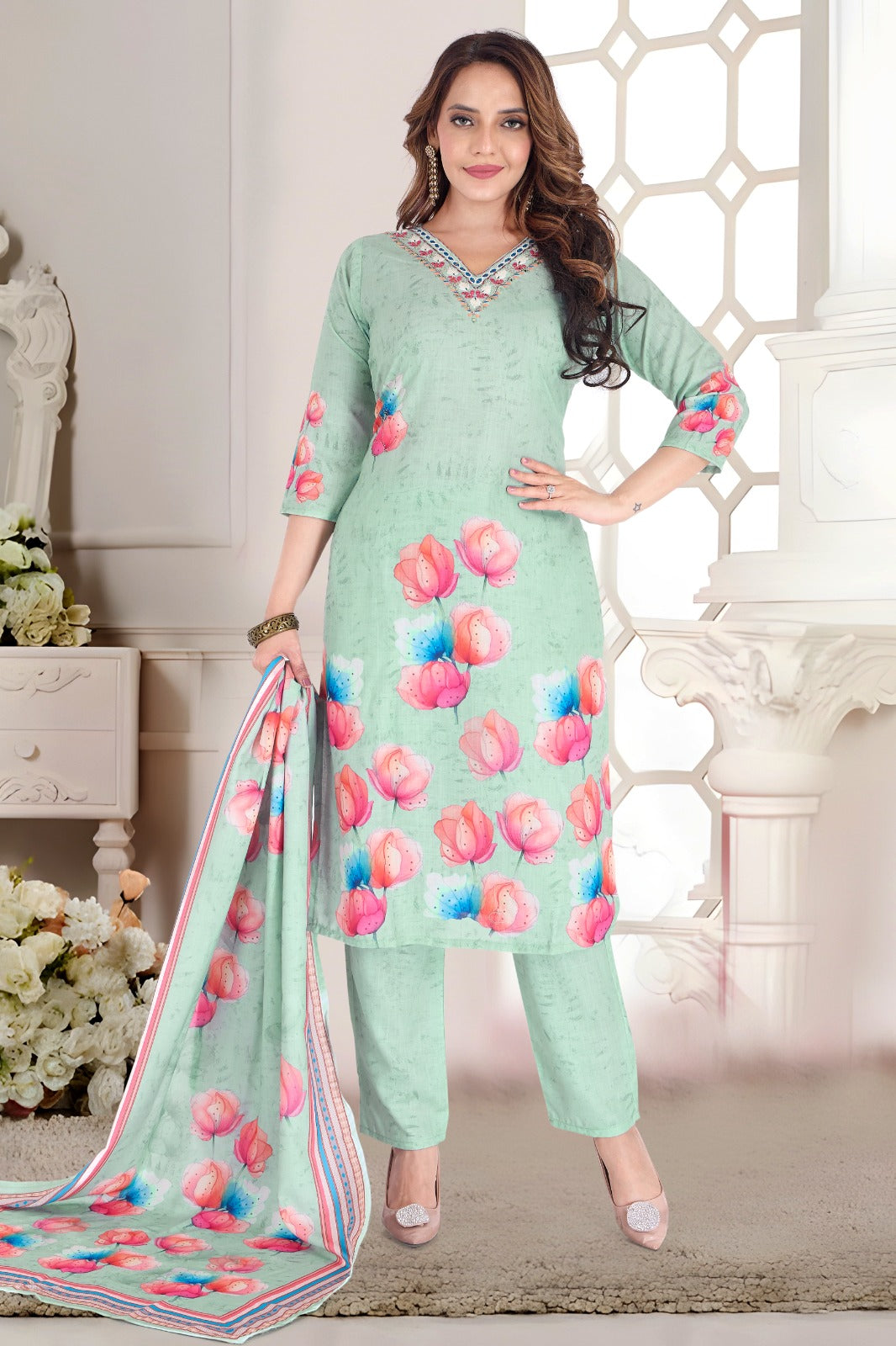 Green Flower Salwaar and Kameez