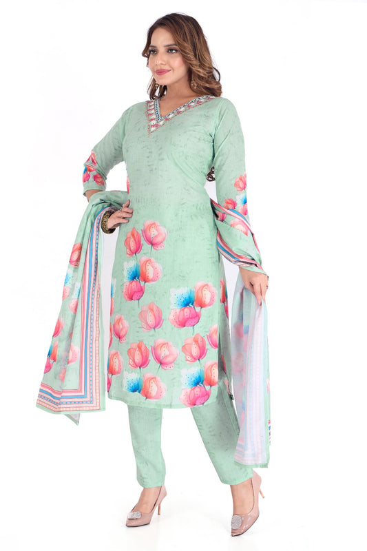 Green Flower Salwaar and Kameez