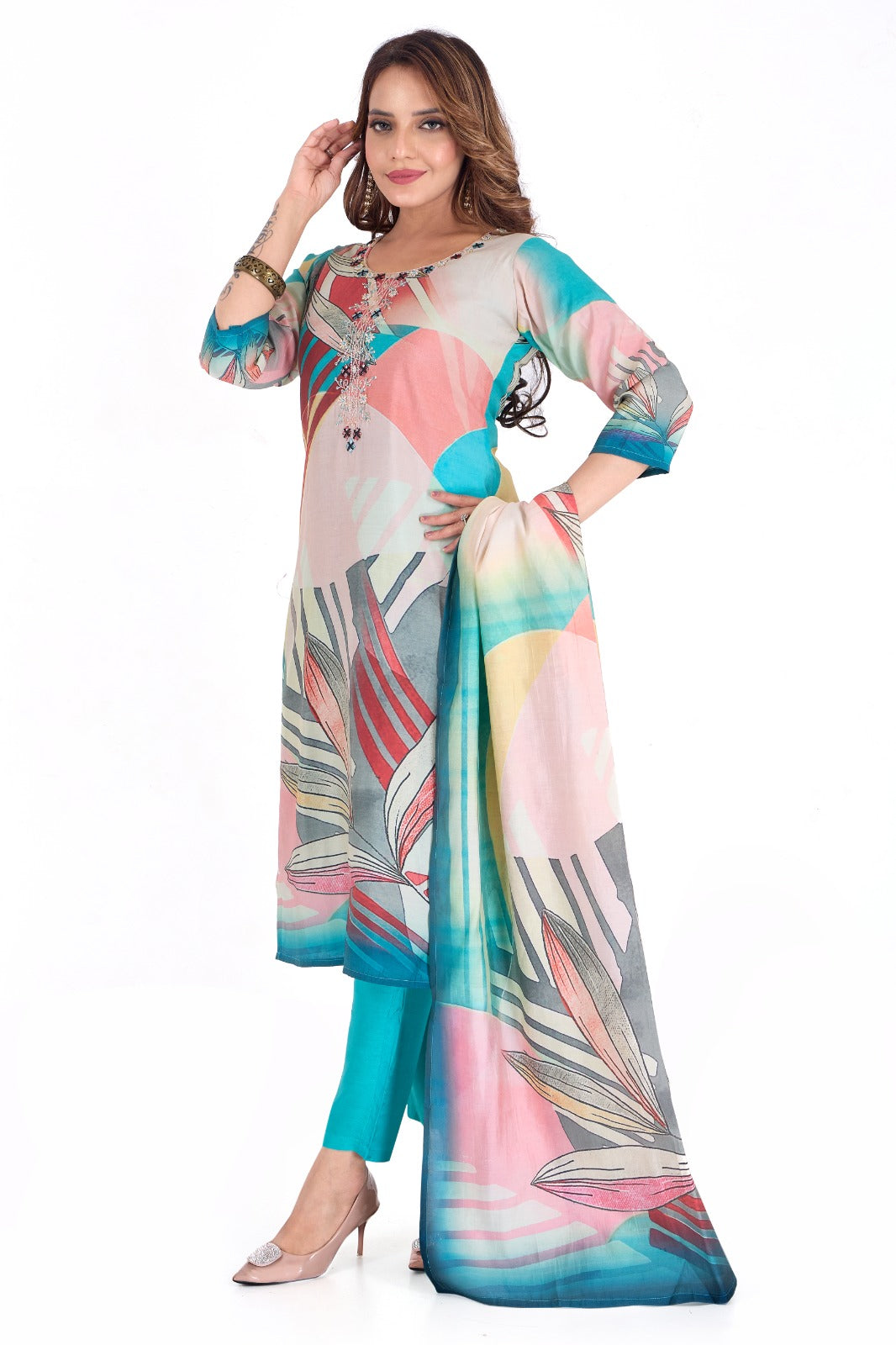 🌿 Pure Viscose 3-Piece Digital Print Suit Set 🌿