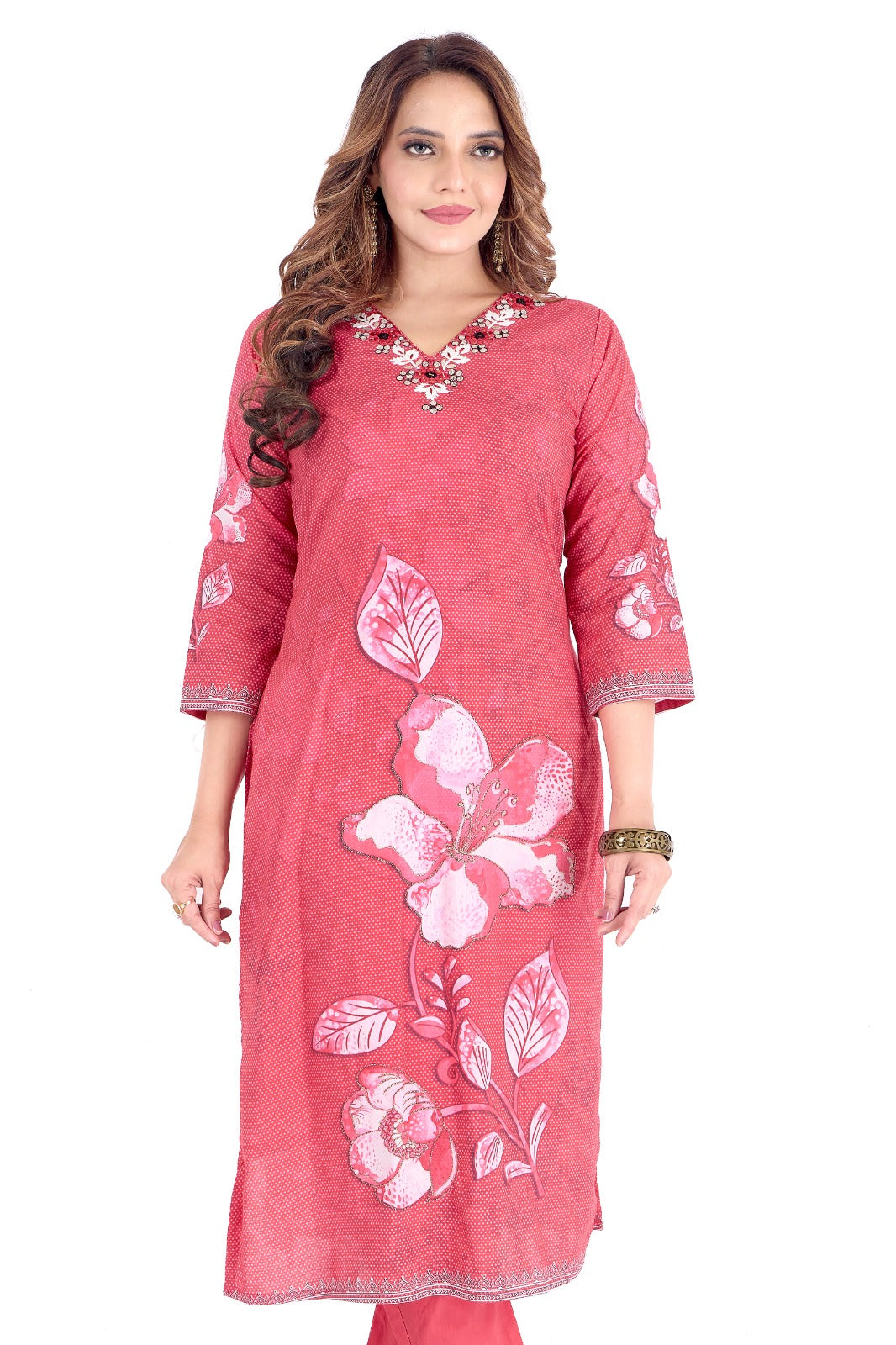 Red cotton dress with pant, top and duppatta