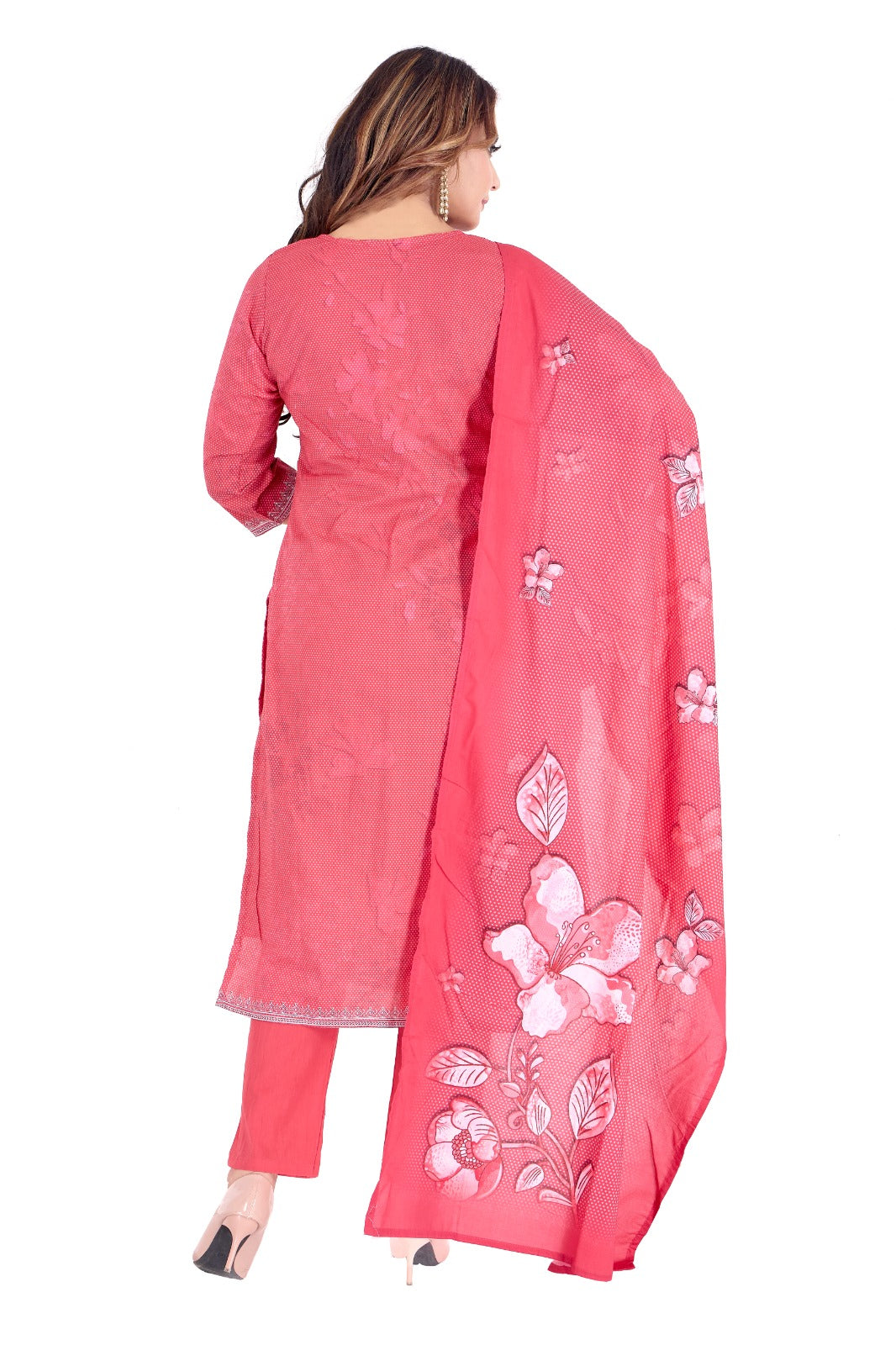 Red cotton dress with pant, top and duppatta