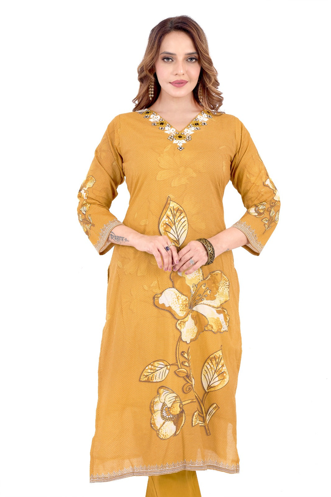 💛 Bloom with Grace – Mustard Yellow Floral Cotton Suit Set 💛