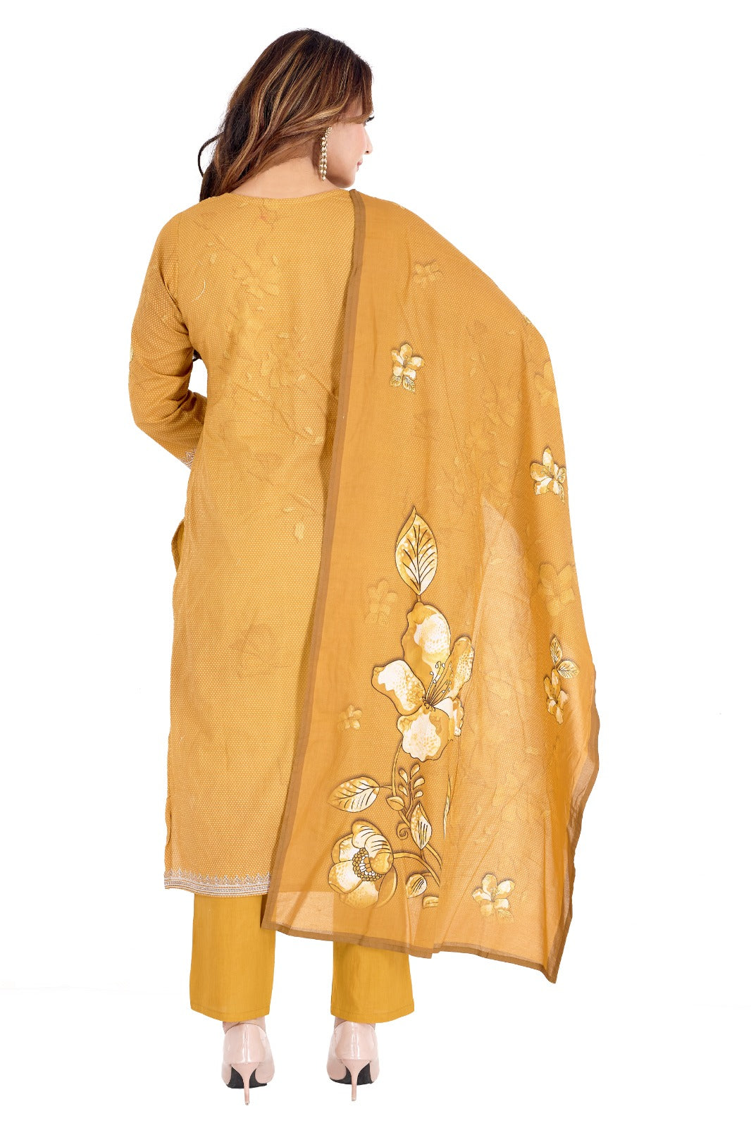 💛 Bloom with Grace – Mustard Yellow Floral Cotton Suit Set 💛