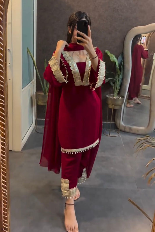 Party Wear Top-pant and Dupatta With Heavy Embroidery