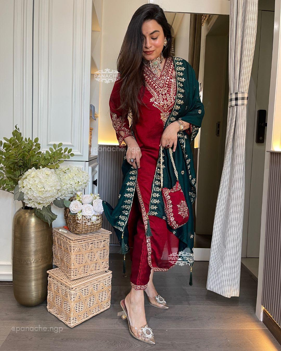 VICHITRA BLUMING Silk with kurti pant and duppta