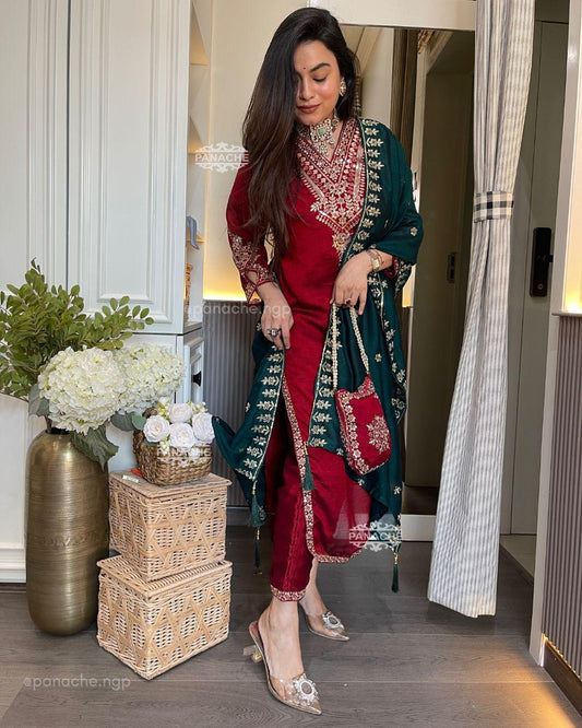 VICHITRA BLUMING Silk with kurti pant and duppta