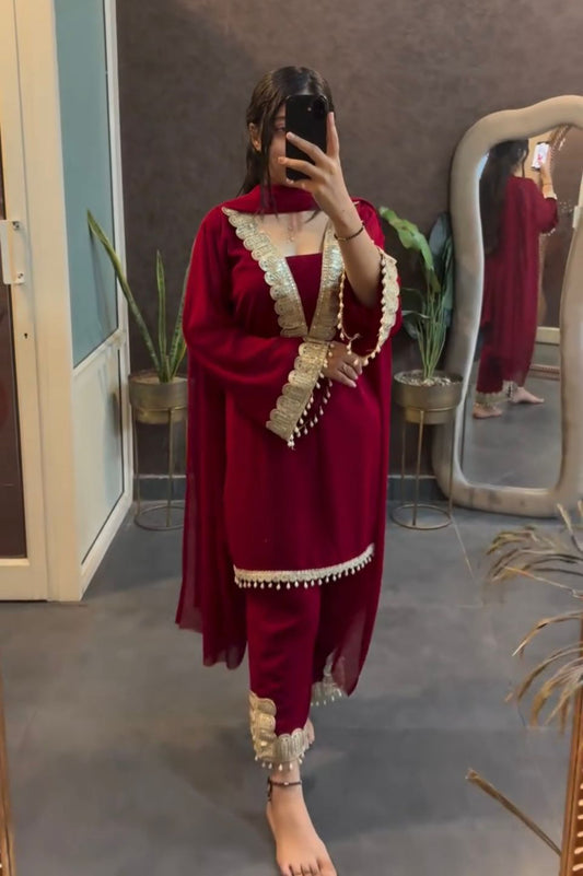 Party Wear Top-pant and Dupatta With Heavy Embroidery