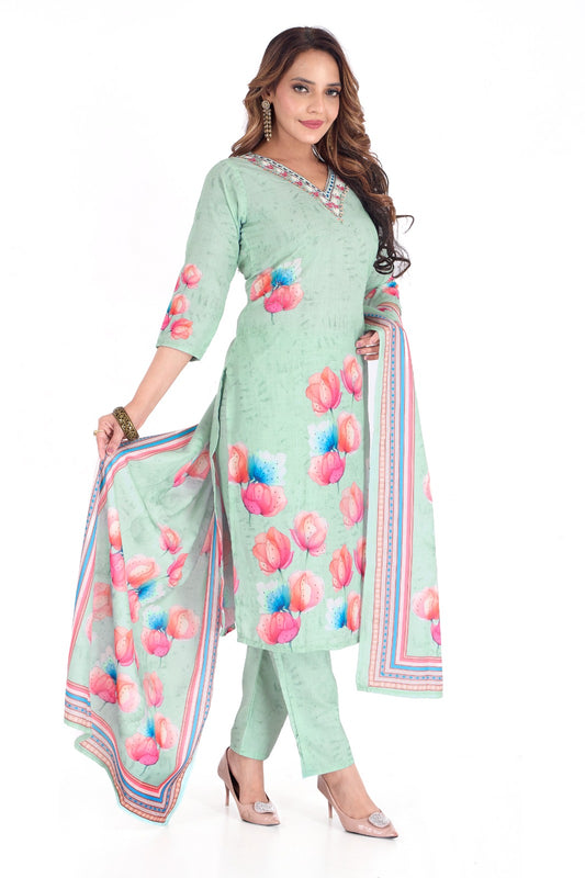 Green Flower Salwaar and Kameez